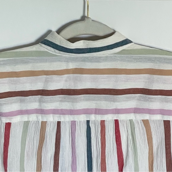 Madewell Gauze Central Button Down Tunic Shirt in Rainbow Stripe 35927 - Picture 2 of 15